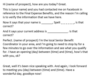 Appointment setting script for final expense Facebook leads